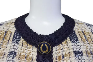 新品同様 GUCCI グッチ ツイードジャケット アウター 691452 ZAIU7 イタリア製 ベージュ ネイビー ゴールド サイズ40 中古 51380