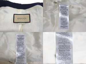 新品同様 GUCCI グッチ ツイードジャケット アウター 691452 ZAIU7 イタリア製 ベージュ ネイビー ゴールド サイズ40 中古 51380