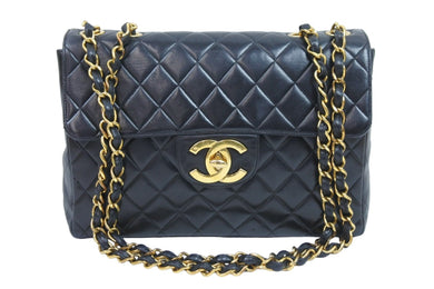 CHANEL シャネル デカマトラッセ シングルフラップ ダブルチェーン ショルダーバッグ ラムスキン ブラック 美品 中古 51398