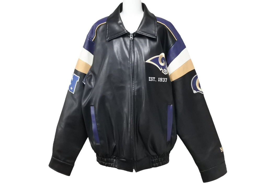 ST.LOUIS RAMS セントルイスラムズ レザージャケット ライダース 58RG0034LA00U053 ネイビー ブラック ベージュ S 美品 中古 51725