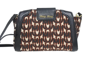 MIUMIU ミュウミュウ ジャガード マドラス ショルダーバッグ ブラック ゴートレザー 5BH131 ロゴ ゴールド金具 美品 中古 4b005175