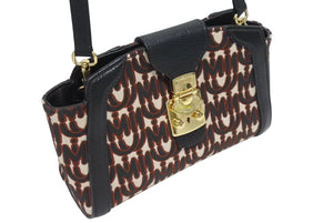 MIUMIU ミュウミュウ ジャガード マドラス ショルダーバッグ ブラック ゴートレザー 5BH131 ロゴ ゴールド金具 美品 中古 4b005175