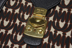 MIUMIU ミュウミュウ ジャガード マドラス ショルダーバッグ ブラック ゴートレザー 5BH131 ロゴ ゴールド金具 美品 中古 4b005175