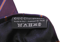 画像をギャラリービューアに読み込む, GUCCI グッチ ネクタイ ストライプ トムブラウン期 GG柄 ロゴ シルク パープル ブルー オレンジ レッド 美品 中古 51802 