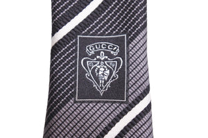 GUCCI グッチ ネクタイ トムフォード期 ストライプスーツ シルク ブラック グレー ホワイト 美品 中古 51812 