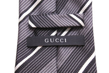 画像をギャラリービューアに読み込む, GUCCI グッチ ネクタイ トムフォード期 ストライプスーツ シルク ブラック グレー ホワイト 美品 中古 51812 