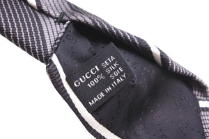 GUCCI グッチ ネクタイ トムフォード期 ストライプスーツ シルク ブラック グレー ホワイト 美品 中古 51812 