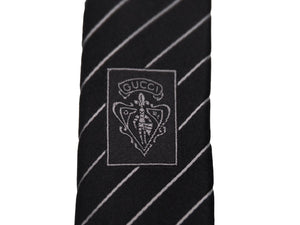GUCCI グッチ ネクタイ フォードトム期ストライプ 服飾小物 ブランドロゴ シルク ブラック シルバー ゴールド 美品 中古 51813 