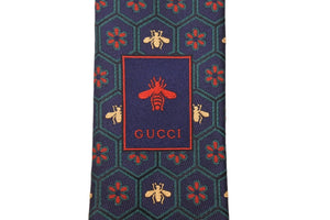 GUCCI グッチ ミケーレ ネクタイ 極美品 メンズ ネイビー レッド グリーン 148x7cm GGデザイン 中古 51816 