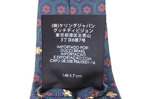 GUCCI グッチ ミケーレ ネクタイ 極美品 メンズ ネイビー レッド グリーン 148x7cm GGデザイン 中古 51816 