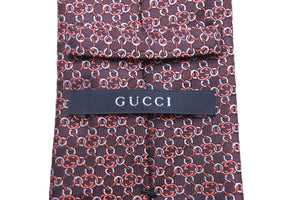 GUCCI グッチ ネクタイ GG柄 総柄 トムフォード期 シルクレッド ピンク ブラウン シルバー 美品 中古 51823 