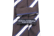 Load image into Gallery viewer, DOLCE&amp;GABBANA ドルチェアンドガッバーナ ネクタイ 紳士 シルク ブラウン シルバー ストライプ 美品 中古 51833