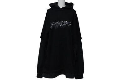 新品同様品 BALENCIAGA バレンシアガ 681029 レイヤード プルオーバーパーカー ブラック コットン サイズXS 中古 51862