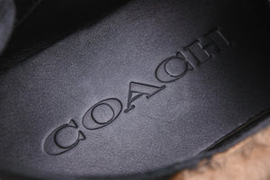 COACH コーチ シグネチャーファースリッパシューズ スリッポン ファー モノグラム柄 USサイズ9D ブラック ブラウン 美品 中古 51943