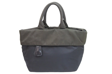 PRADA プラダ トートバッグ ハンドバッグ 三角プレート ブラック カーキ ナイロン リバーシブル シルバー金具 良品 中古 52030 