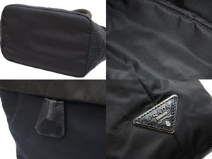 PRADA プラダ トートバッグ ハンドバッグ 三角プレート ブラック カーキ ナイロン リバーシブル シルバー金具 良品 中古 52030