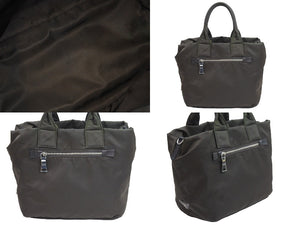 PRADA プラダ トートバッグ ハンドバッグ 三角プレート ブラック カーキ ナイロン リバーシブル シルバー金具 良品 中古 52030