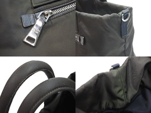 PRADA プラダ トートバッグ ハンドバッグ 三角プレート ブラック カーキ ナイロン リバーシブル シルバー金具 良品 中古 52030