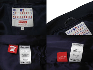 Supreme x Yankees シュプリームヤンキース ベースボールジャケット RN101837 ラムスキン ポリエステル ネイビー 美品 中古 4b005210