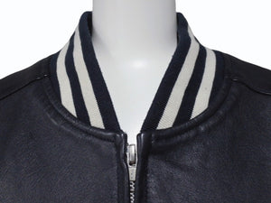 Supreme x Yankees シュプリームヤンキース ベースボールジャケット RN101837 ラムスキン ポリエステル ネイビー 美品 中古 4b005210