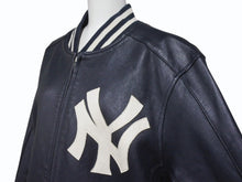 Load image into Gallery viewer, Supreme x Yankees シュプリームヤンキース ベースボールジャケット RN101837 ラムスキン ポリエステル ネイビー 美品 中古 4b005210