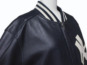 Supreme x Yankees シュプリームヤンキース ベースボールジャケット RN101837 ラムスキン ポリエステル ネイビー 美品 中古 4b005210