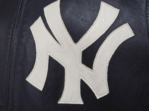 Supreme x Yankees シュプリームヤンキース ベースボールジャケット RN101837 ラムスキン ポリエステル ネイビー 美品 中古 4b005210