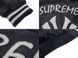 Supreme x Yankees シュプリームヤンキース ベースボールジャケット RN101837 ラムスキン ポリエステル ネイビー 美品 中古 4b005210
