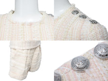 Load image into Gallery viewer, BALMAIN バルマン ツイード セットアップ マルチカラー 半袖 半ズボン シルバー金具 RF00447C152 サイズ34,36 美品 中古 52193