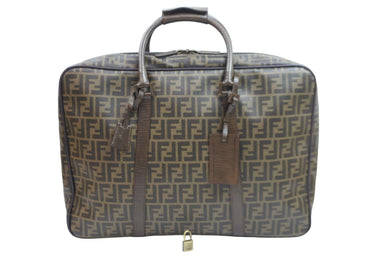 FENDI フェンディ ハンドバッグ トラベルバッグ ズッカ柄 AA34359 ブラウン PVC レザー ゴールド金具 美品 中古 52345