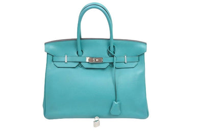 極美品 HERMES エルメス BIRKIN バーキン35 ブルーパオン シルバー金具 トリヨン ハンドバッグ X刻印 中古 52352