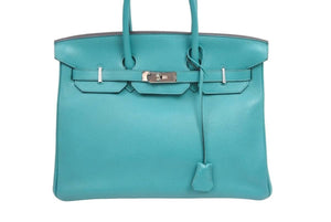 極美品 HERMES エルメス BIRKIN バーキン35 ブルーパオン シルバー金具 トリヨン ハンドバッグ X刻印 中古 52352