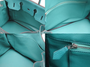 極美品 HERMES エルメス BIRKIN バーキン35 ブルーパオン シルバー金具 トリヨン ハンドバッグ X刻印 中古 52352