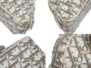 Christian Dior クリスチャンディオール フラワー刺繍 トロッター ハンドバッグ キャンバス レザー ベージュ 美品 中古 4b005246
