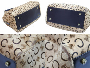 CELINE セリーヌ ハンドバッグ Cマカダム ヴィンテージ MC99/2 ハラコ ベージュ イタリア製 ゴールド金具 美品 中古 52464