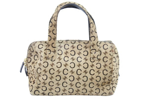 CELINE セリーヌ ハンドバッグ Cマカダム ヴィンテージ MC99/2 ハラコ ベージュ イタリア製 ゴールド金具 中古 52466