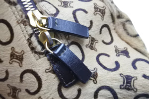 CELINE セリーヌ ハンドバッグ Cマカダム ヴィンテージ MC99/2 ハラコ ベージュ イタリア製 ゴールド金具 中古 52466
