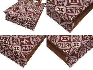 極美品 LOUIS VUITTON ルイヴィトン プティット サックプラ ハンドバッグ M69846 レザー モノグラムジャガードキャンバス ボルドー 中古 4b005248