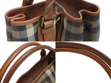 画像をギャラリービューアに読み込む, BURBERRY バーバリー チェック柄 レザー トートバッグ ベージュ ブラウン 肩掛け ハンドバッグ 鞄 良品 中古 52585