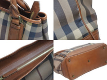 画像をギャラリービューアに読み込む, BURBERRY バーバリー チェック柄 レザー トートバッグ ベージュ ブラウン 肩掛け ハンドバッグ 鞄 良品 中古 52585