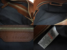 画像をギャラリービューアに読み込む, BURBERRY バーバリー チェック柄 レザー トートバッグ ベージュ ブラウン 肩掛け ハンドバッグ 鞄 良品 中古 52585