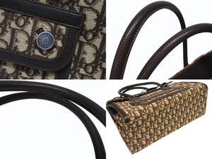 Christian Dior クリスチャンディオール トロッター ハンドバッグ キャンバス レザー ブラウン シルバー金具 美品 中古 4b005260