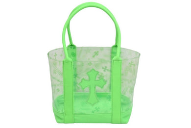 極美品 CHROME HEARTS クロムハーツ ハンドバッグ セメタリークロス クリア ミニバッグ タイムグリーン レザー ビニール 52616