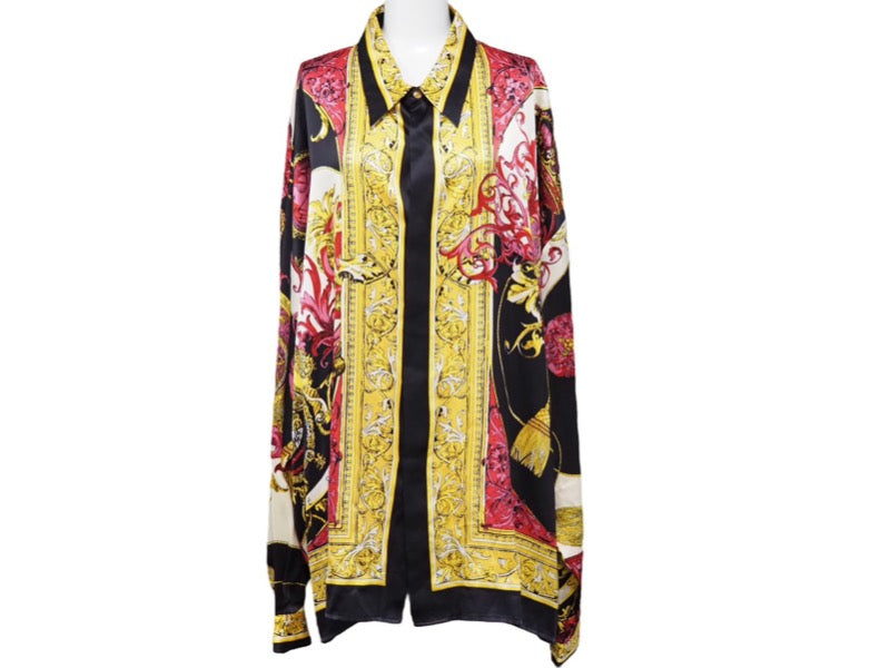 BERNINI BEVERLY HILLS ベルニーニ ビバリーヒルズ 長袖シャツ 総柄 イエロー マルチカラー シルク 美品 中古 52661