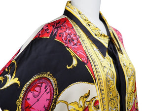 BERNINI BEVERLY HILLS ベルニーニ ビバリーヒルズ 長袖シャツ 総柄 イエロー マルチカラー シルク 美品 中古 52661