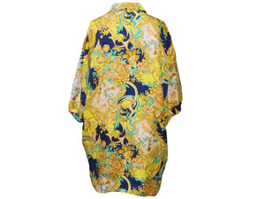 VERSACE ヴェルサーチ V2 by versace 半袖シャツ バロッコ シルク シャツ 総柄 イエロー シルク サイズL 美品 中古 52665