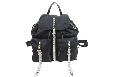 極美品 PRADA プラダ ニューヴェラ ナイロン スタッズ リュックサック ブラック 1BZ81 中古 52764 