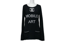 Load image into Gallery viewer, CHANEL シャネル ニット トップス ココマーク モバイルアート 08A ブラック ホワイト コットン カシミヤ サイズ38 良品 中古 52803