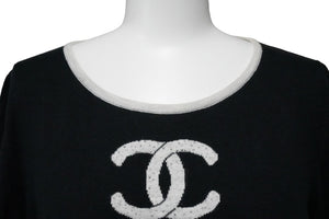 CHANEL シャネル ニット トップス ココマーク モバイルアート 08A ブラック ホワイト コットン カシミヤ サイズ38 良品 中古 52803