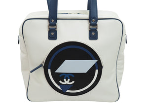 CHANEL シャネル ハンドバッグ エアライントートバッグ 22番台 ココマーク ホワイト ネイビー シルバー金具 美品 中古 52892